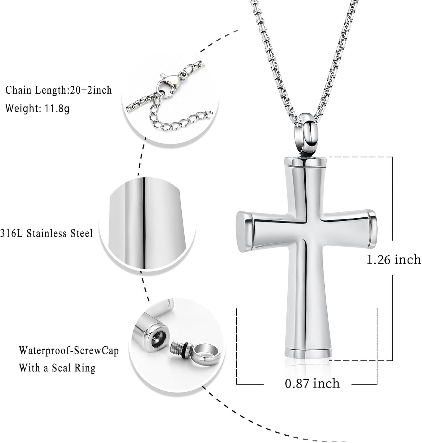 Oinsi Cross Cremation Necklace for Ashes Stainless Steel Crucifix Memorial Urn Jewelry for Women Men Keepsake Pendant - Image 2