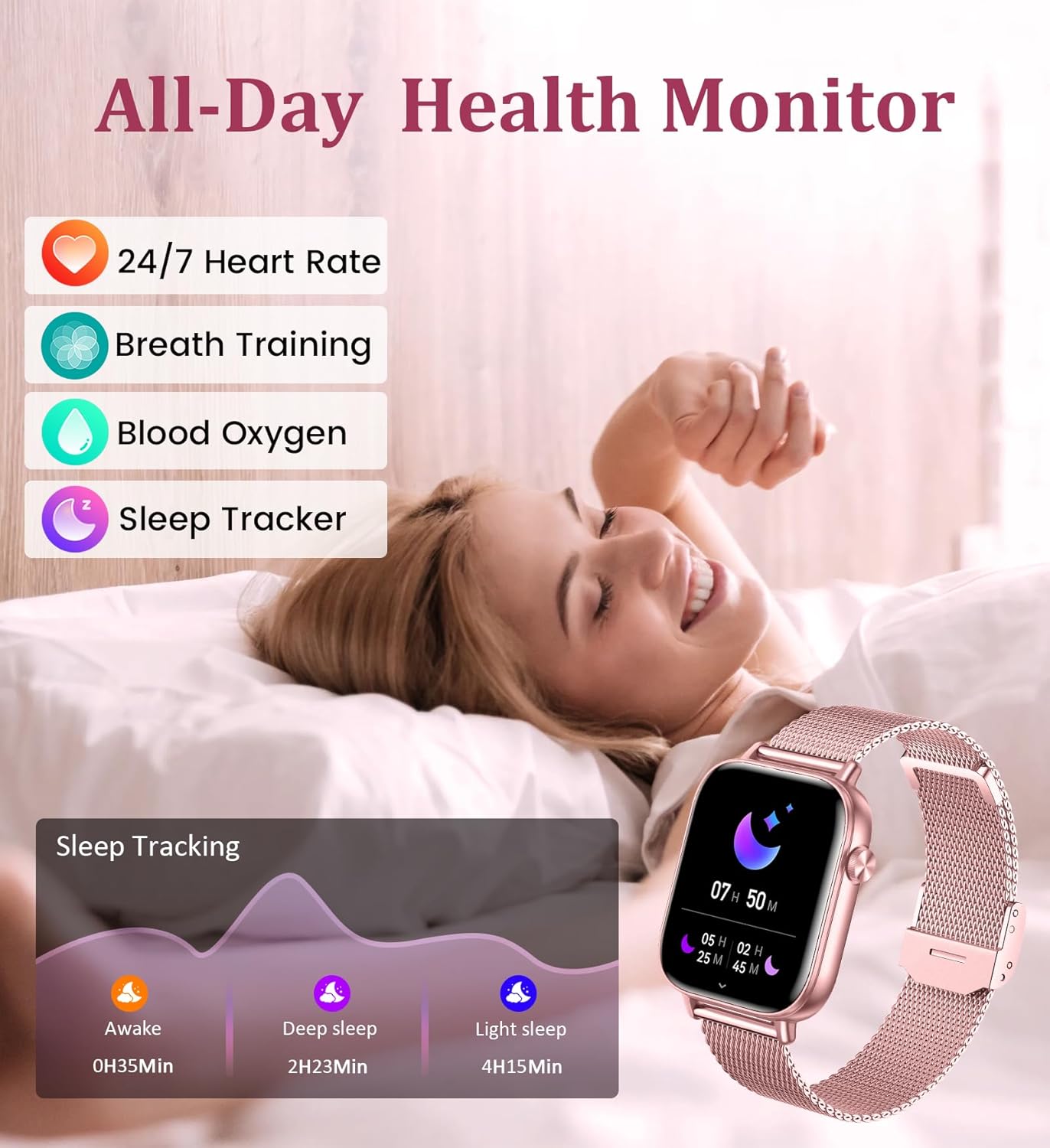 1.83'' Smart Watch for Women with Bluetooth Call(Answer/Dial), Fitness Activity Tracker with 100+ Sport Modes Heart Rate/Sleep Monitor Pedometer, Women Smartwatches Compatible Android Phone iPhone - Image 5