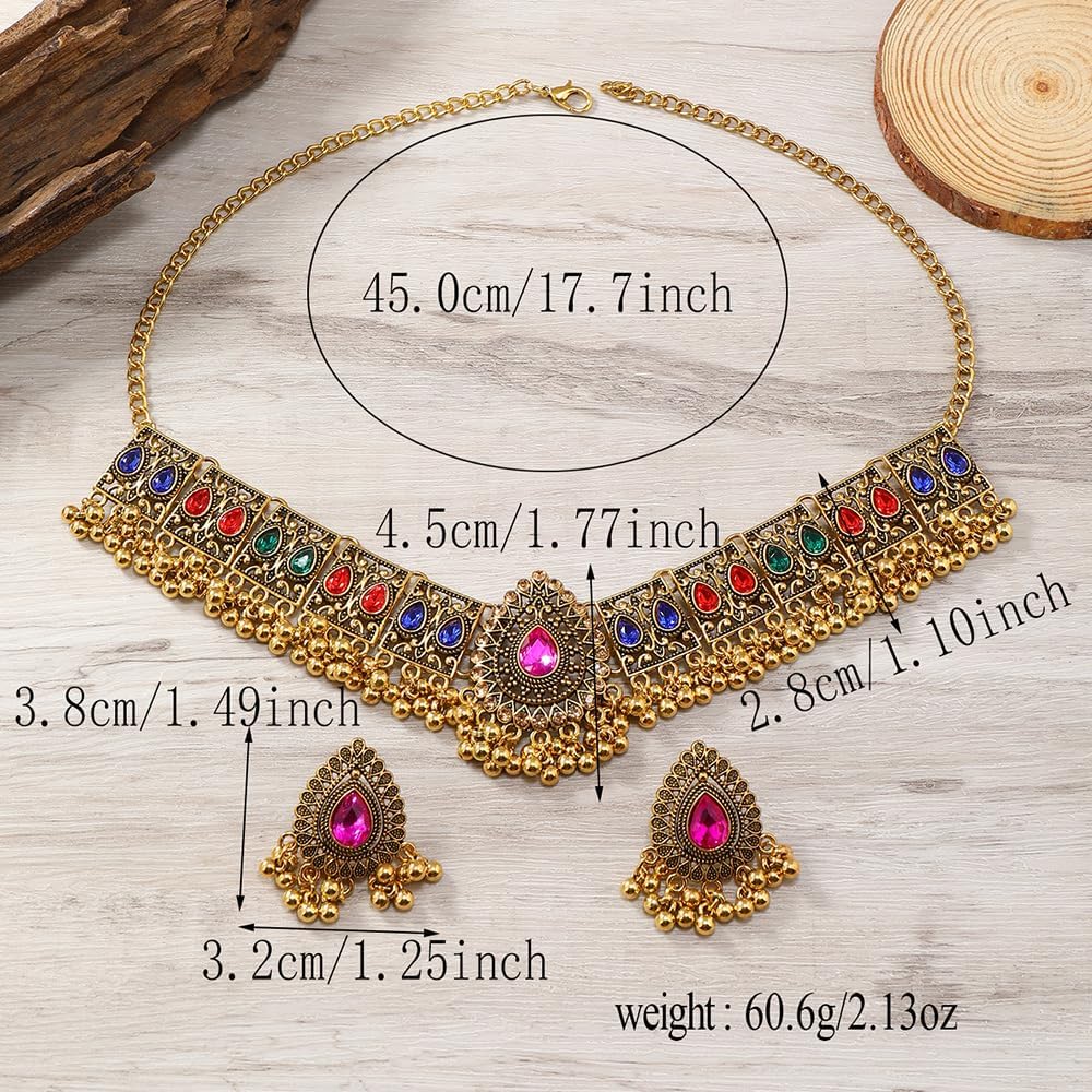 Indian Jewellery Sets for Women Indian Dangle Earrings for Women Gold Boho Earrings Necklace Jewelry Set Gypsy Choker Necklace Jewelry Gifts - Image 2