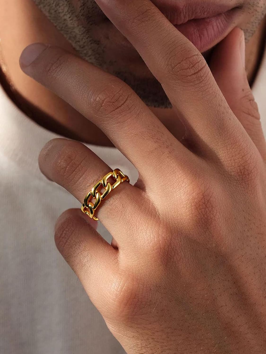 ChainsPro Sturdy Cuban Link/Spinner Rings for Men/Women, Size 06-12, 18K Gold Tone/316L Stainless Steel/Black (Send Gift Box) - Image 3