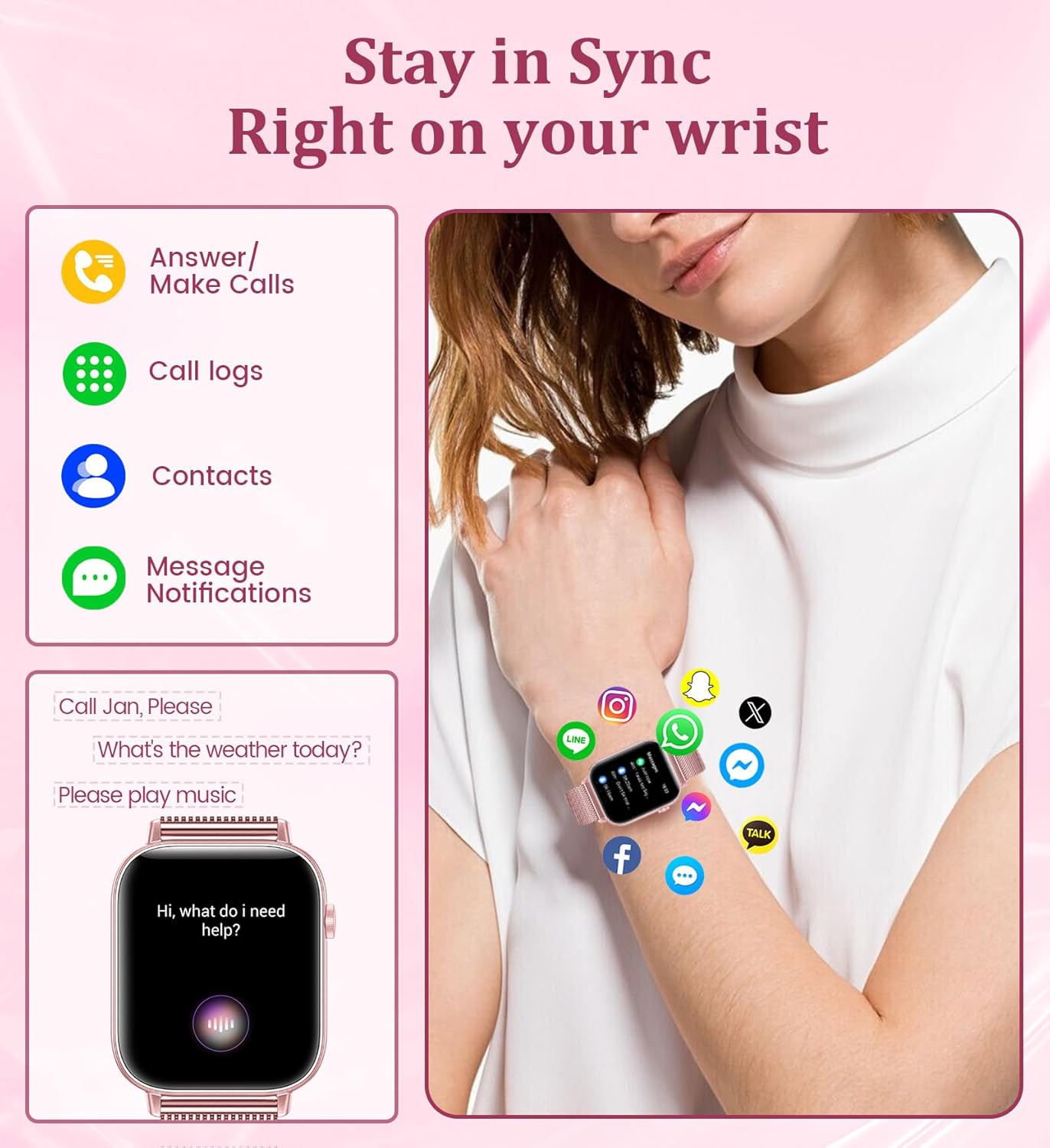 1.83'' Smart Watch for Women with Bluetooth Call(Answer/Dial), Fitness Activity Tracker with 100+ Sport Modes Heart Rate/Sleep Monitor Pedometer, Women Smartwatches Compatible Android Phone iPhone - Image 3