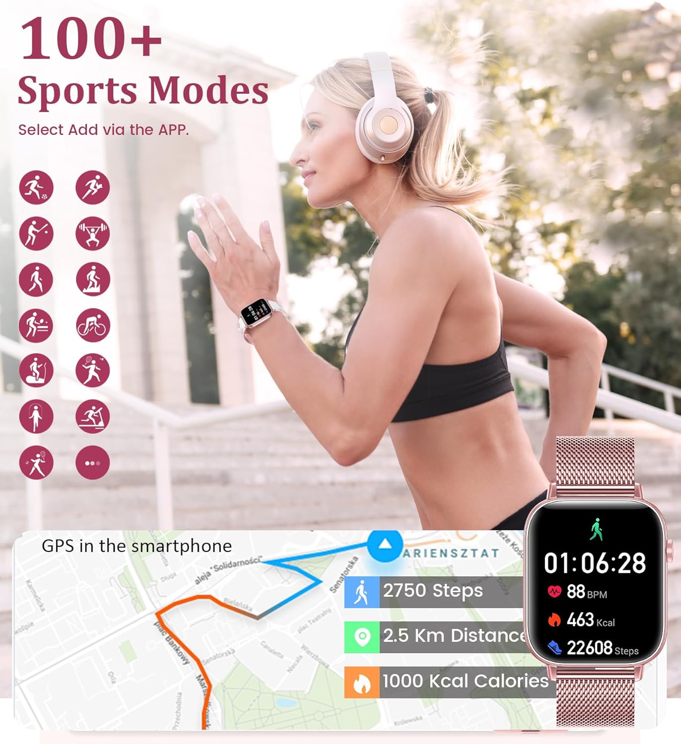 1.83'' Smart Watch for Women with Bluetooth Call(Answer/Dial), Fitness Activity Tracker with 100+ Sport Modes Heart Rate/Sleep Monitor Pedometer, Women Smartwatches Compatible Android Phone iPhone - Image 4