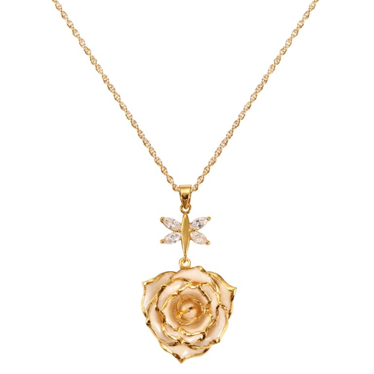 AliveRose Real Rose Gold Dipped Necklace Gifts for Women, 24K…