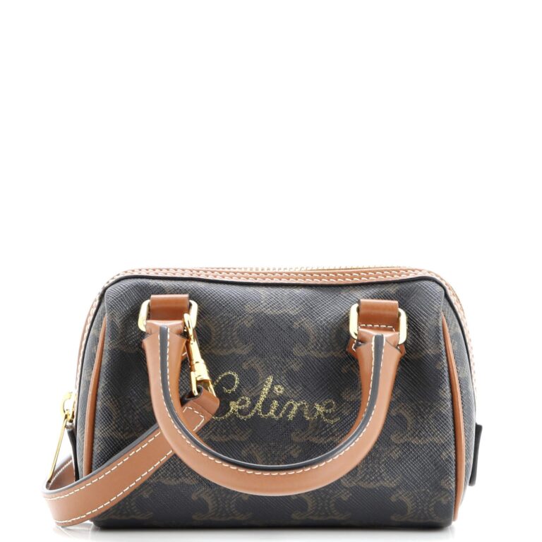 Review: CELINE Handbag Mini Boston Bag Suede Leather Dark Brown Triomphe Macadam Auth