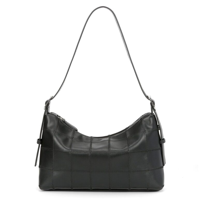 Review: Authentic Chanel Black Checkered Leather Shoulder Bag Shopper Tote