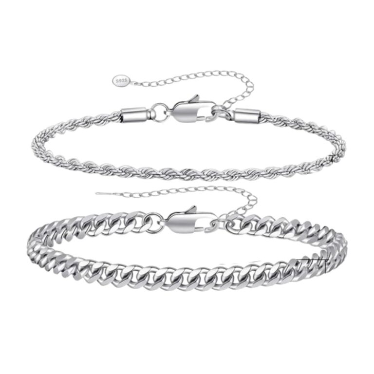 RANKEEF 2 Pcs Chain Bracelet for Men Women: 7-9inch 925…