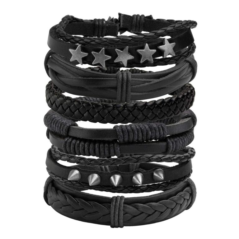 Review: Manfnee 6-12PCS Braided Faux Leather Bracelet Punk Cuff Wrap…