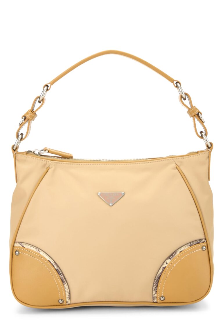 Review: PRADA Shoulder Bag Nylon Beige Silver Auth 127381