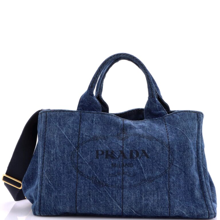 We Tested PRADA hand bag Canapa Denim Blue Auth Purses…