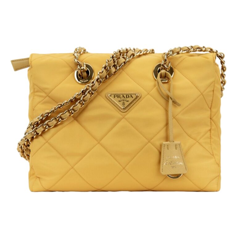 Review: PRADA Tote Hand Bag Yellow Nylon Tessuto Auth from…