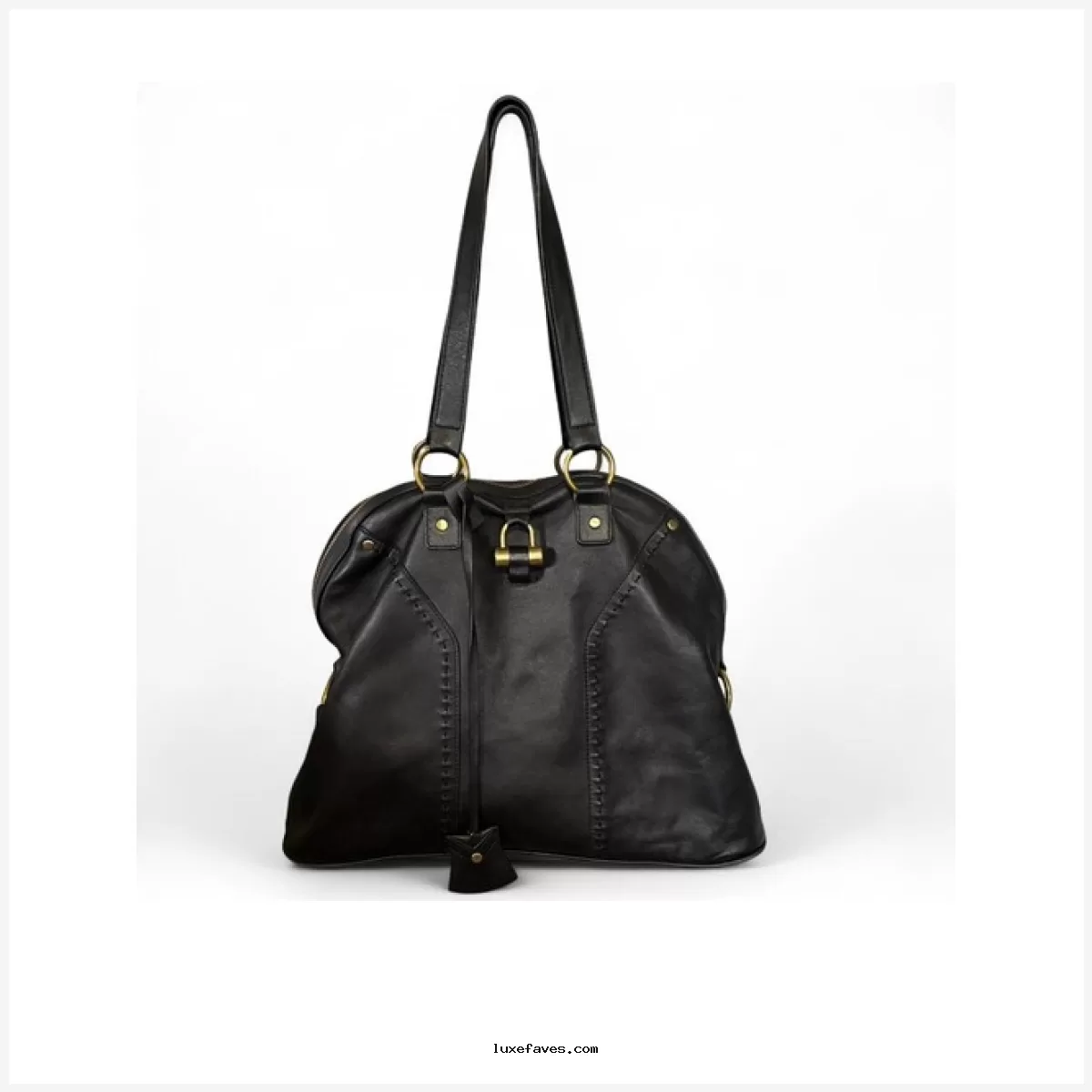 Yves Saint Laurent Black Extra Large Muse Leather Shoulder Bag Authentic Vintage