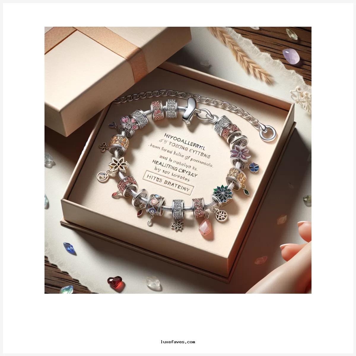 Leafael Wish Charm Bracelet for Women, Hypoallergenic Women’s Jewellery with Healing Crystals, 7+2 Inch Chain, Birthstone Link Bracelet with Gift Box, Birthday Gift for Her, For Valentine’s Day