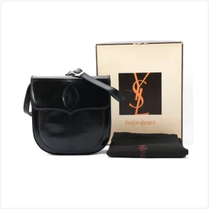 Yves Saint Laurent YSL Shoulder Bag Purse Black Leather Vintage Authentic