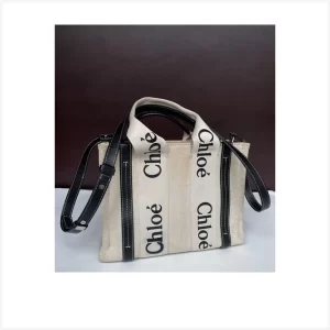 Chloe Woody Tote Bag Canvas Leather