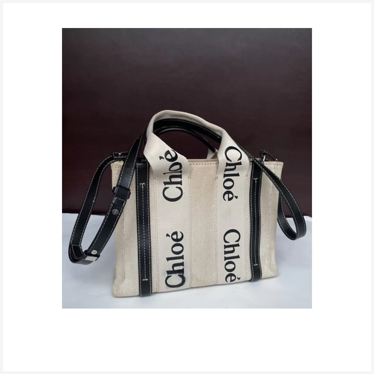 Chloe Woody Tote Bag Canvas Leather
