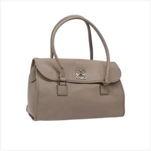 LOEWE Anagram Hand Bag Leather Gray Silver Auth bs25553