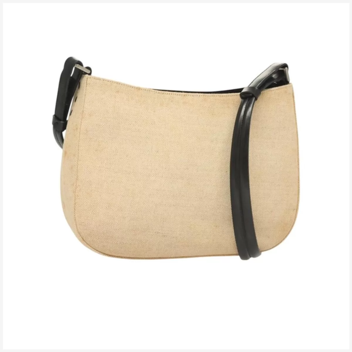 PRADA Shoulder Bag Canvas Beige Silver Auth bs27070