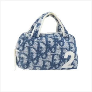 Christian Dior Trotter Canvas Hand Bag Pile Blue Auth 157110