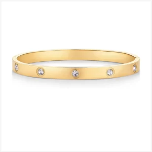 PAVOI 14K Gold Plated Love Bangle Bracelets for Women | Waterproof Stainless Steel Cubic Zirconia Hinged Bracelet Dupe, 6.5 Inches, Yellow Gold, Cubic Zirconia