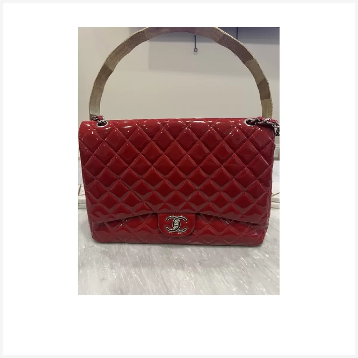 CHANEL Classic Double Flap Patent/Quilted Shoulder Bag Maxi