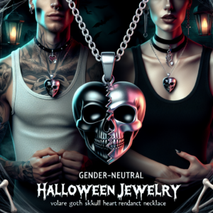 Volare Goth Skull Heart Pandent Necklac Halloween Necklace for Women Men Gothic Punk Necklace Halloween Jewelry for Women Men