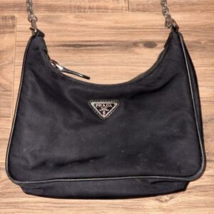 Prada Re-Edition 2000’s Black Nylon Mini Shoulder Bag Chain Strap Authentic Y2K