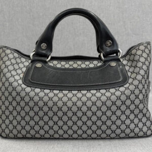 CELINE Macadam Triomphe Boogie Bag Gray Black Canvas Leather Handbag Authentic