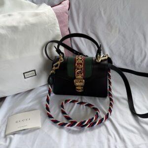 Gucci Black Leather Mini Sylvie Top Handle Bag