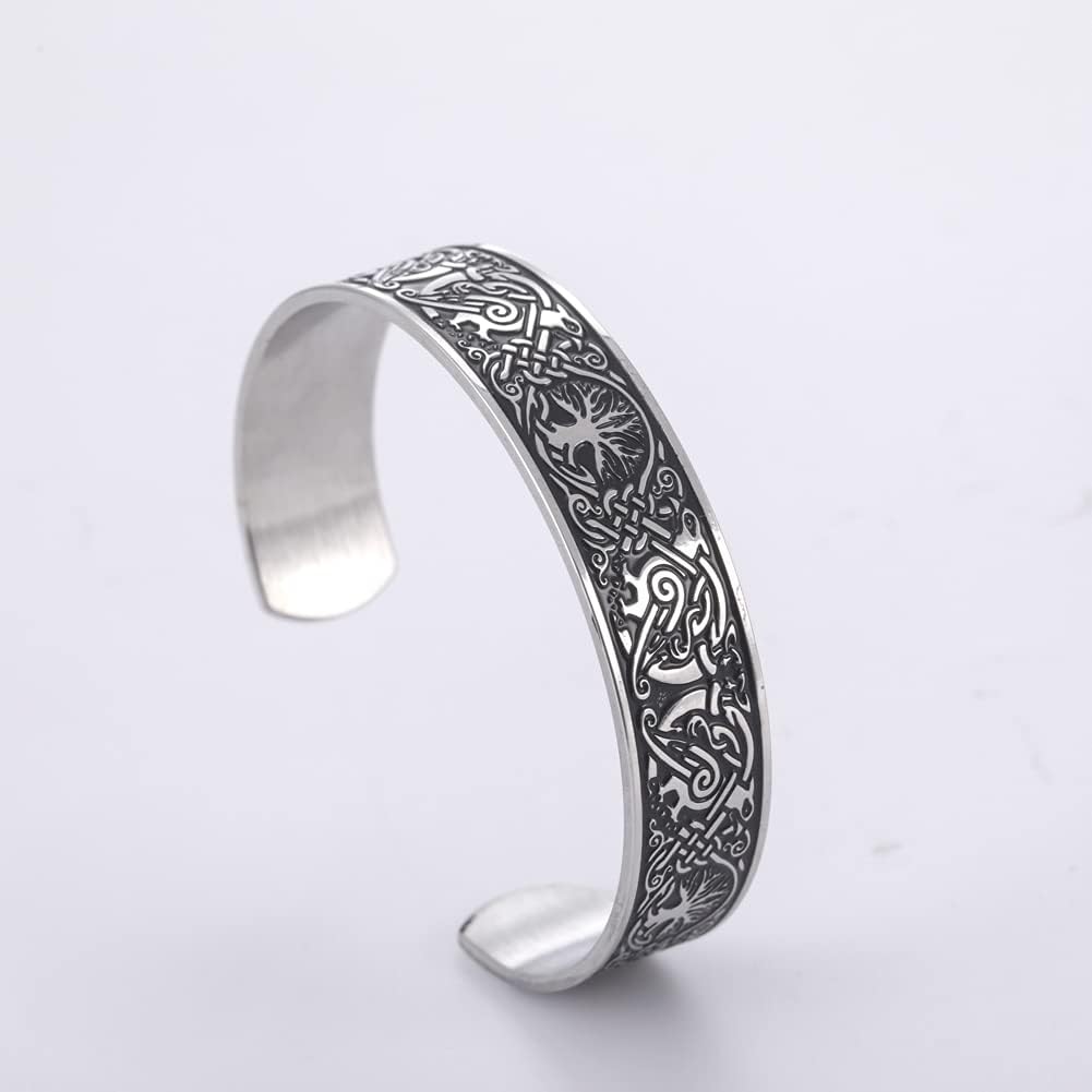 Dreamtimes Viking Tree of Life Bangle Bracelet Raven Talisman Bracelet Stainless Steel Bracelet Viking Celtic Knot Cuff Bangle for Men Women - Image 2