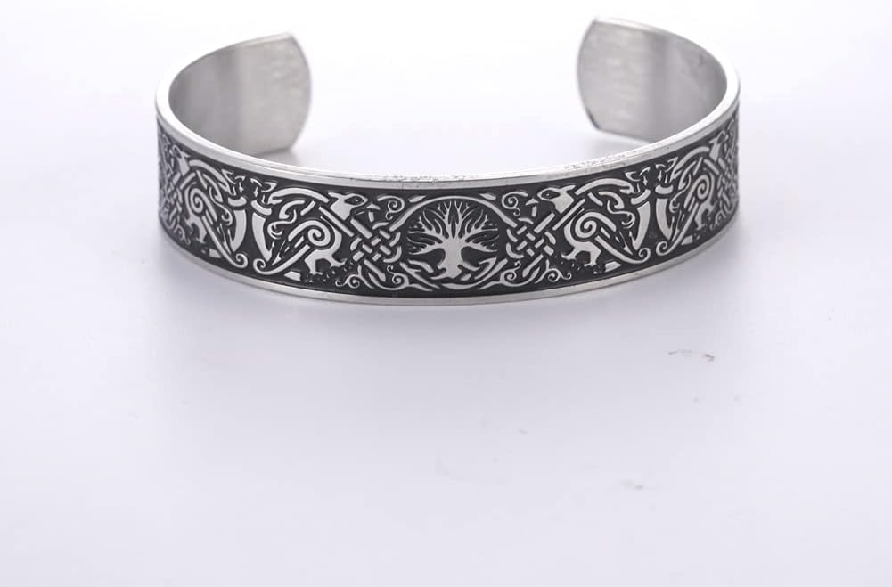 Dreamtimes Viking Tree of Life Bangle Bracelet Raven Talisman Bracelet Stainless Steel Bracelet Viking Celtic Knot Cuff Bangle for Men Women - Image 7