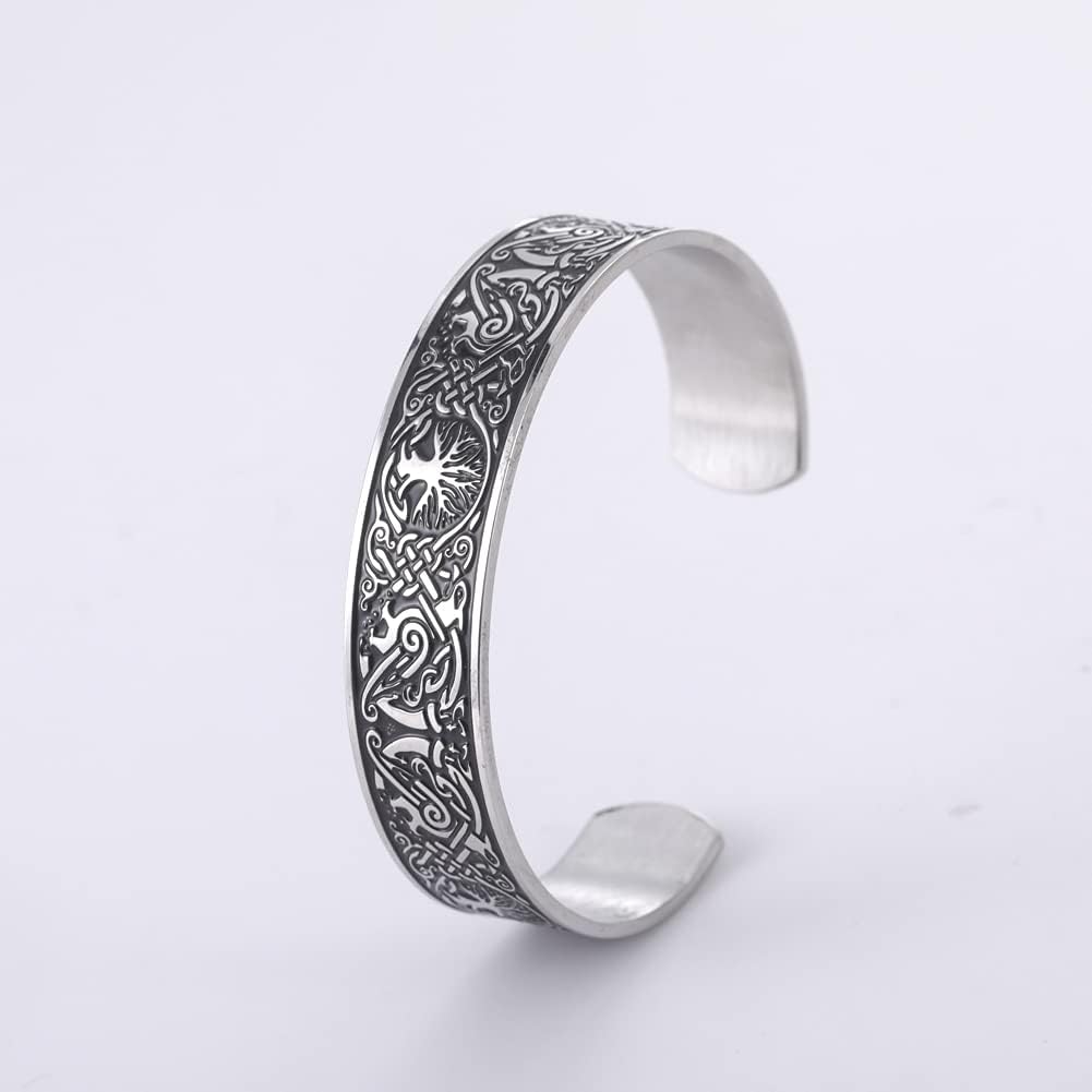 Dreamtimes Viking Tree of Life Bangle Bracelet Raven Talisman Bracelet Stainless Steel Bracelet Viking Celtic Knot Cuff Bangle for Men Women - Image 6