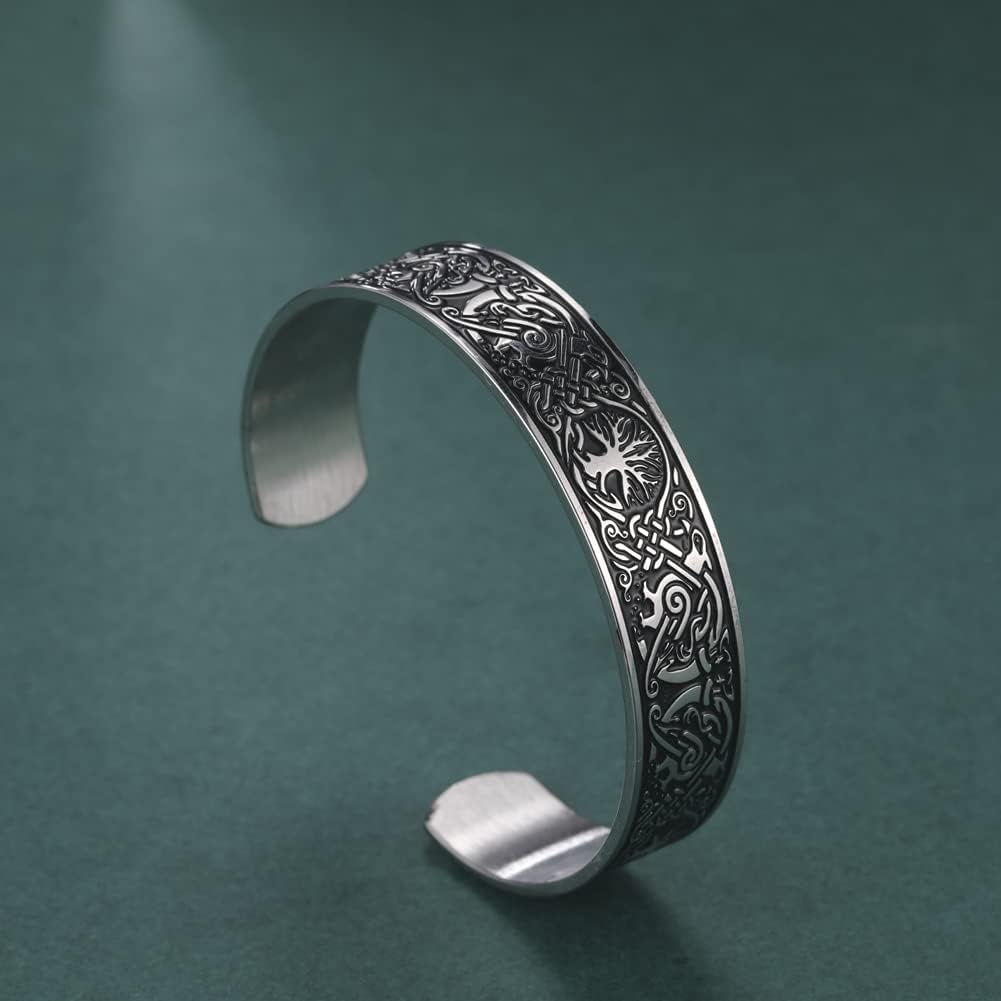 Dreamtimes Viking Tree of Life Bangle Bracelet Raven Talisman Bracelet Stainless Steel Bracelet Viking Celtic Knot Cuff Bangle for Men Women - Image 5