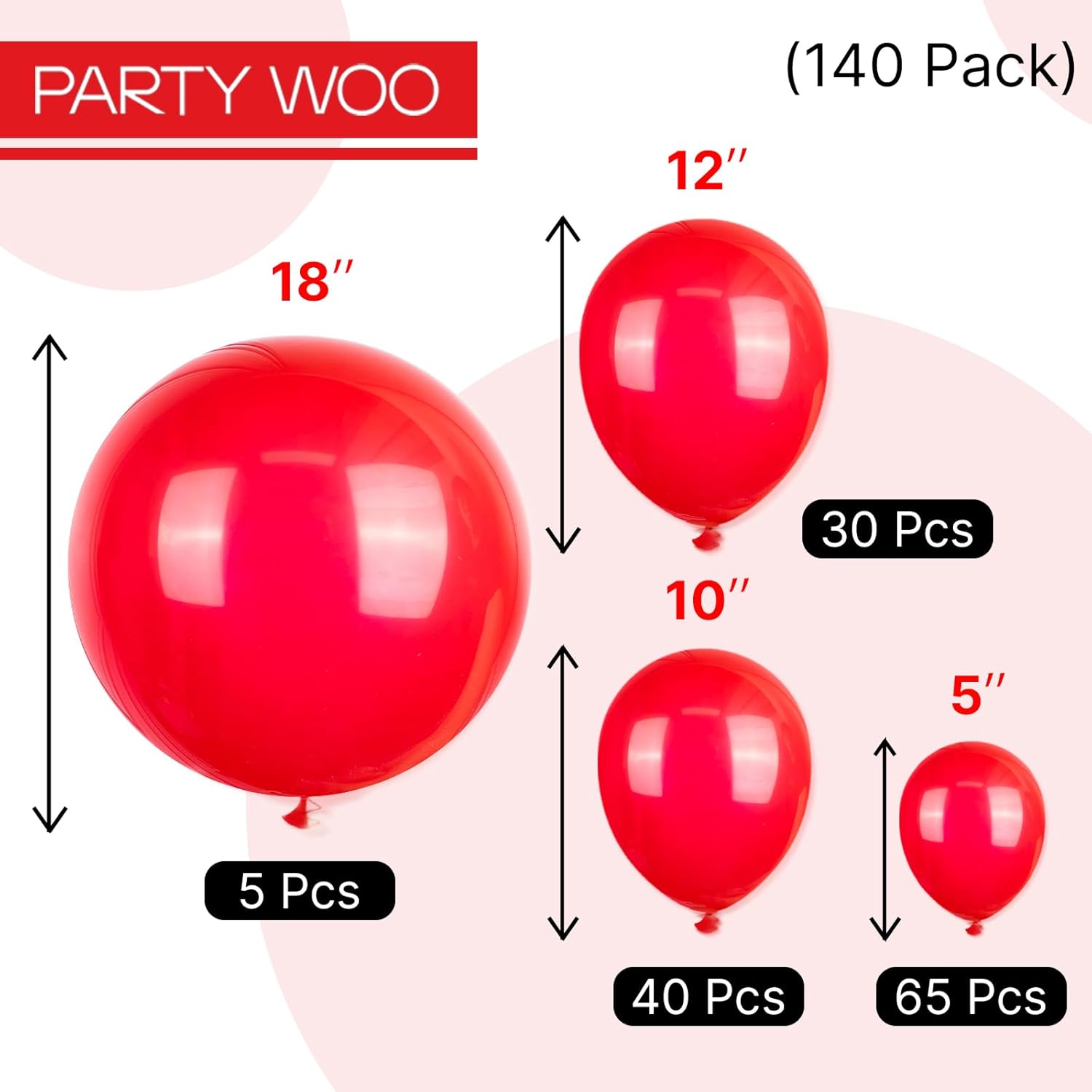 PartyWoo Red Balloons 140 pcs Different Sizes of 18 12 10 5 Inch Red Balloon Arch Kit Garland for Birthday Graduation Bachelorette Citizenship Anniversary Cherry Casino Theme Party Decorations Red-Y57 - Image 7