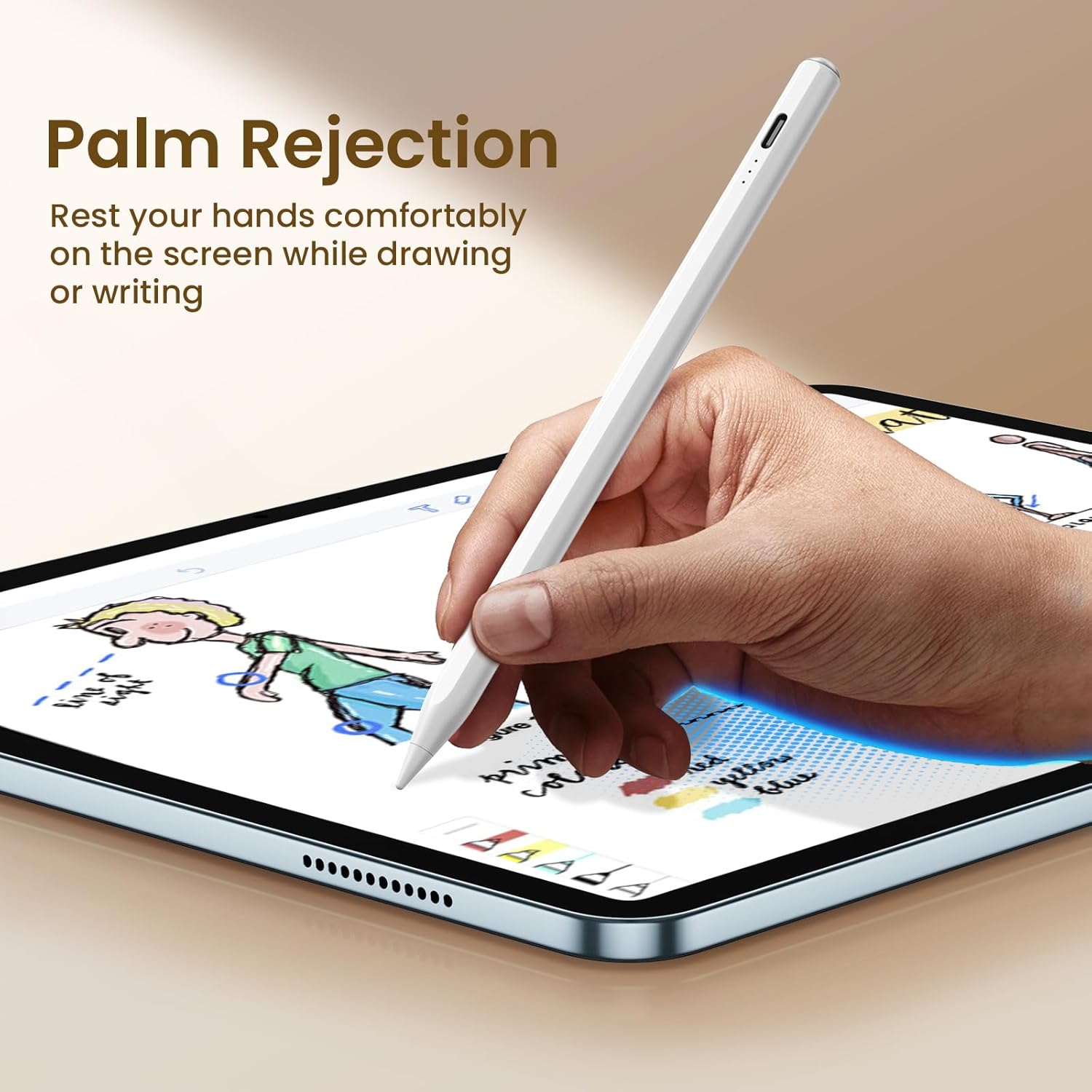 Stylus Pen for iPad(2018-2025)-13 Mins Fast Charge with Tilt Sensitivity & Palm Rejection for iPad 11/10/9/8/7/6th Gen, Air 7/6/5/4/3/M3/M2, Pro 13"/12.9"/11"/M4, Mini 7/6/5th,White - Image 5