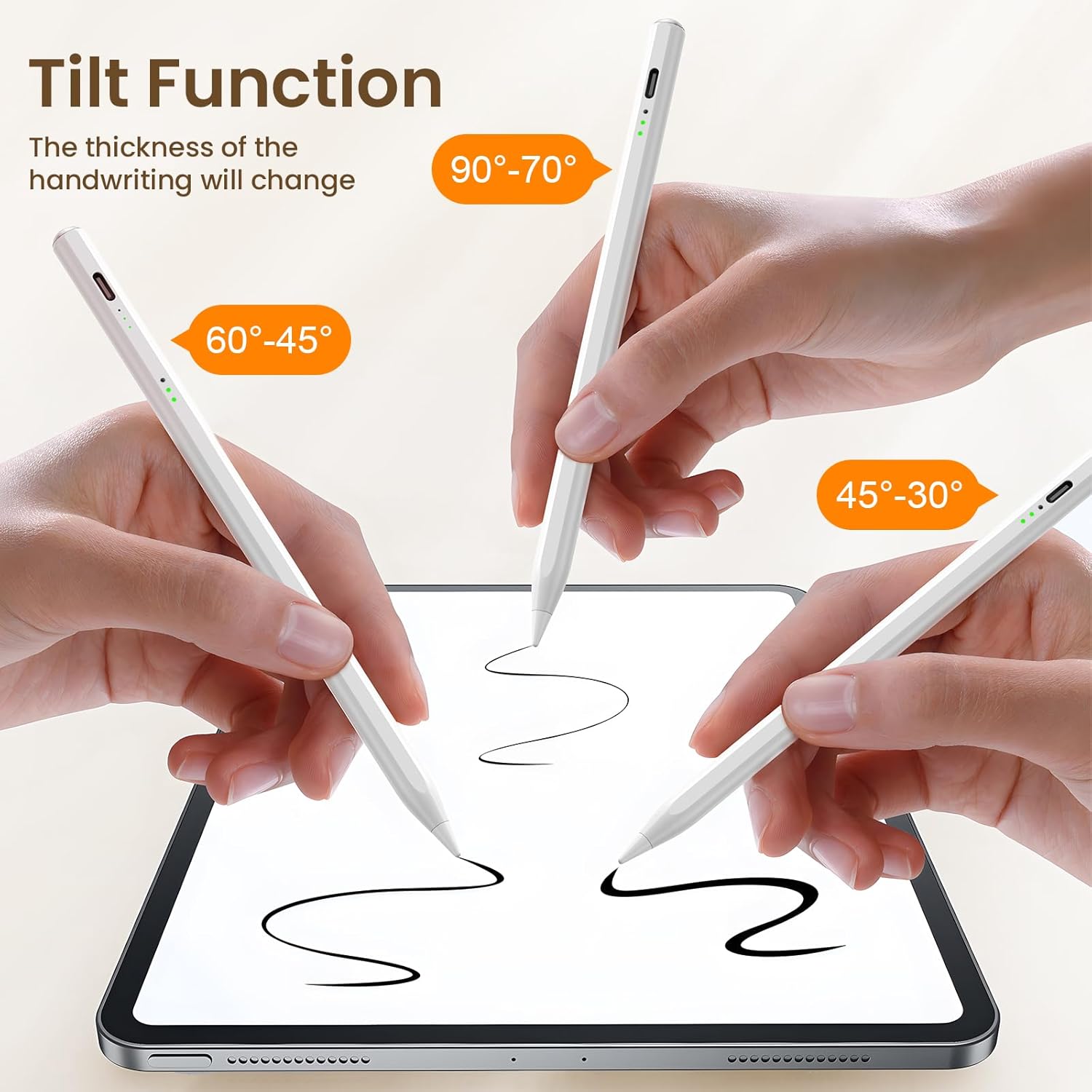 Stylus Pen for iPad(2018-2025)-13 Mins Fast Charge with Tilt Sensitivity & Palm Rejection for iPad 11/10/9/8/7/6th Gen, Air 7/6/5/4/3/M3/M2, Pro 13"/12.9"/11"/M4, Mini 7/6/5th,White - Image 7