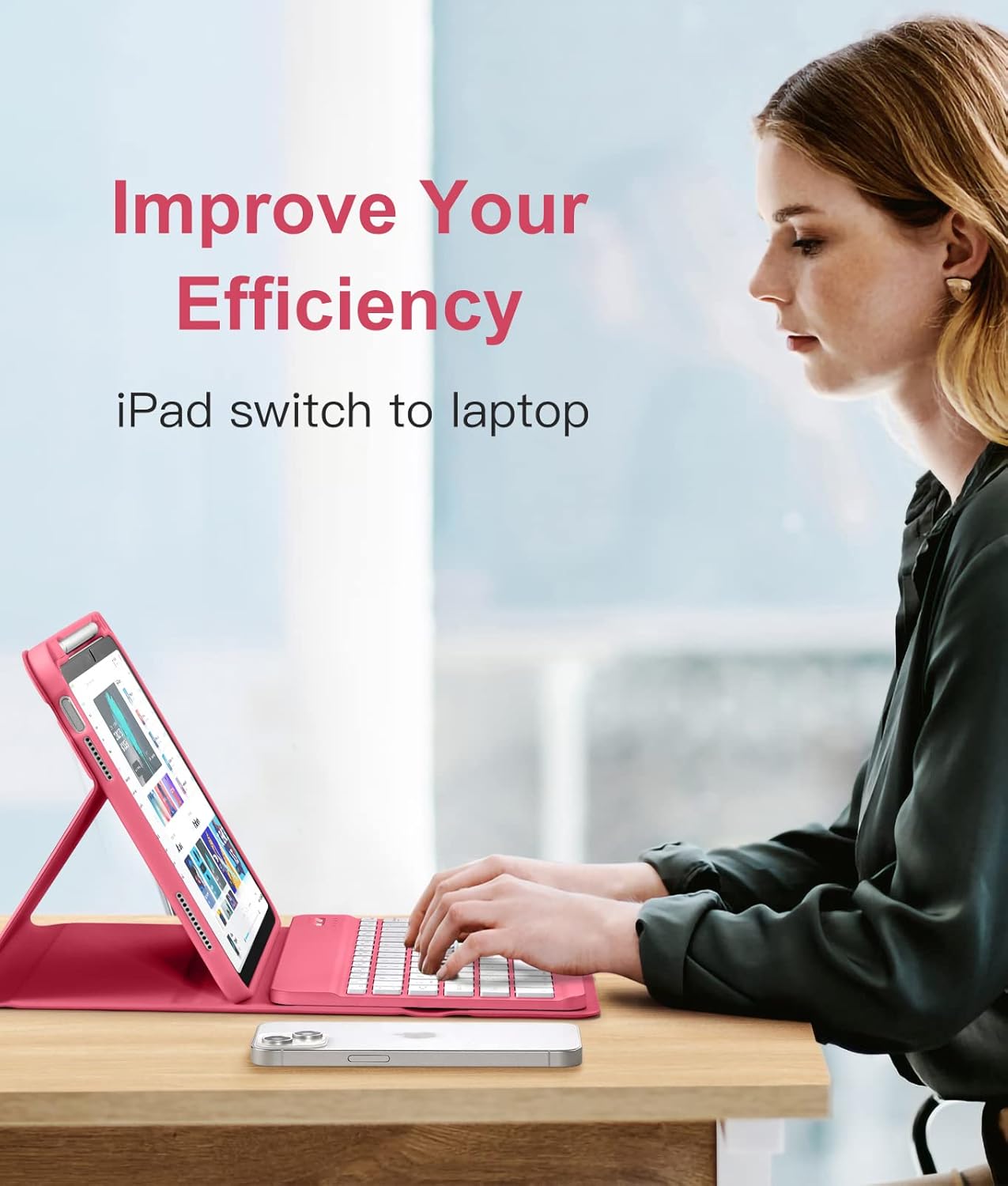 Hamile Keyboard Case for iPad 10th Generation 10.9 Inch - 7 Colors Backlit Wireless Detachable Folio Keyboard Cover with Pencil Holder for iPad 10th Gen 2022 (Pink) - Image 7