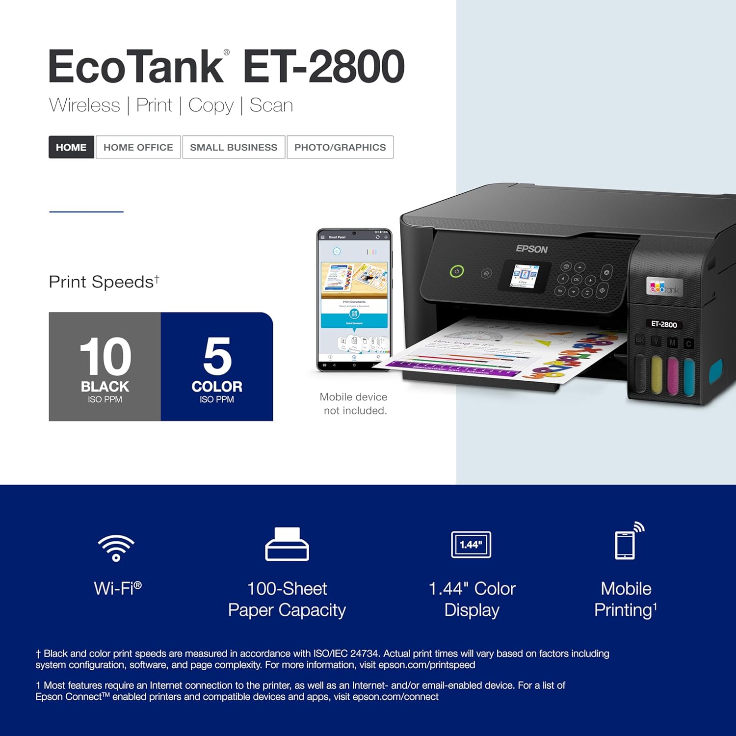 Epson EcoTank ET-2800 Wireless Color All-in-One Cartridge-Free Supertank with Scan and Copy, The Ideal Basic Home Printer - Black - Image 5