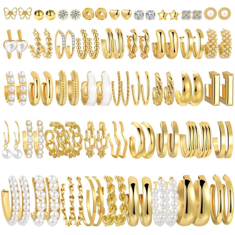 The Best Accessories: 36 Pairs Gold Earrings Set for Women…