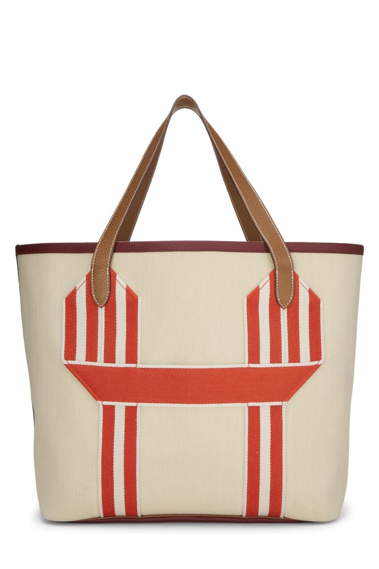 Auth HERMES Garden Party Khaki Canvas and Leather Tote Bag…