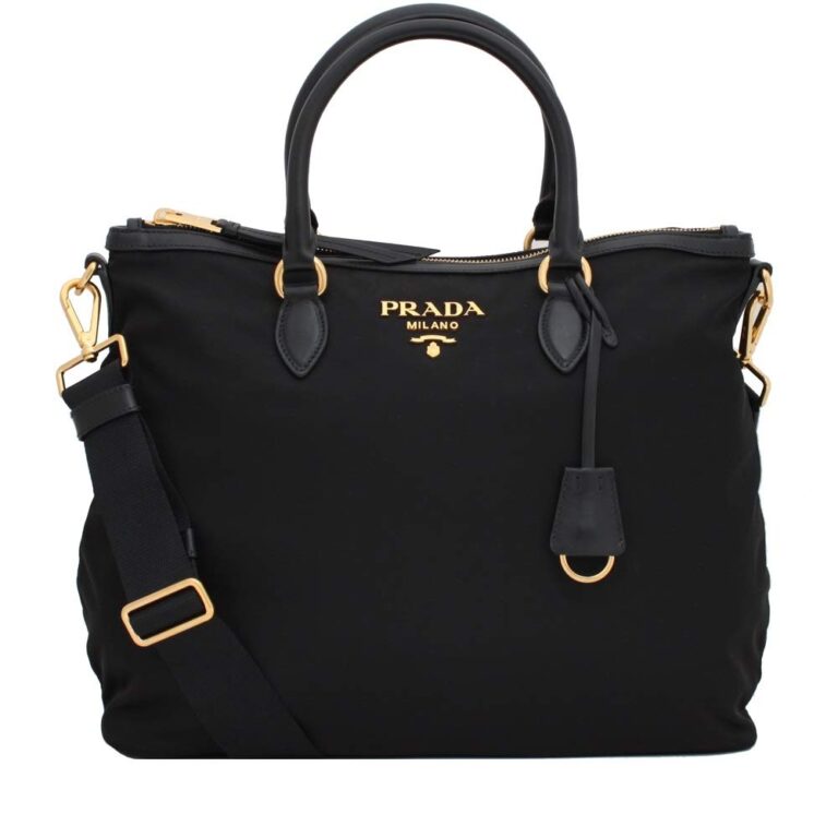 PRADA Tessuto embossed Triangle with logo Tote Bag Navy Brown…
