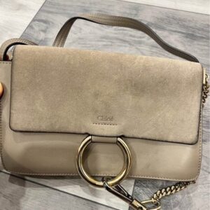 AUTHENTIC (LAST PIC) CHLOE Logo Faye Crossbody Shoulder Bag Suede Leather Beige