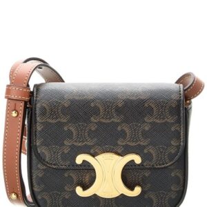 Celine Claude Mini Triomphe Coated Canvas & Leather Shoulder Bag Women's Brown