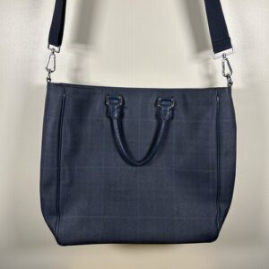Burberry Coated Leather Travel Tote Bag with Crossbody Strap Black and Blue