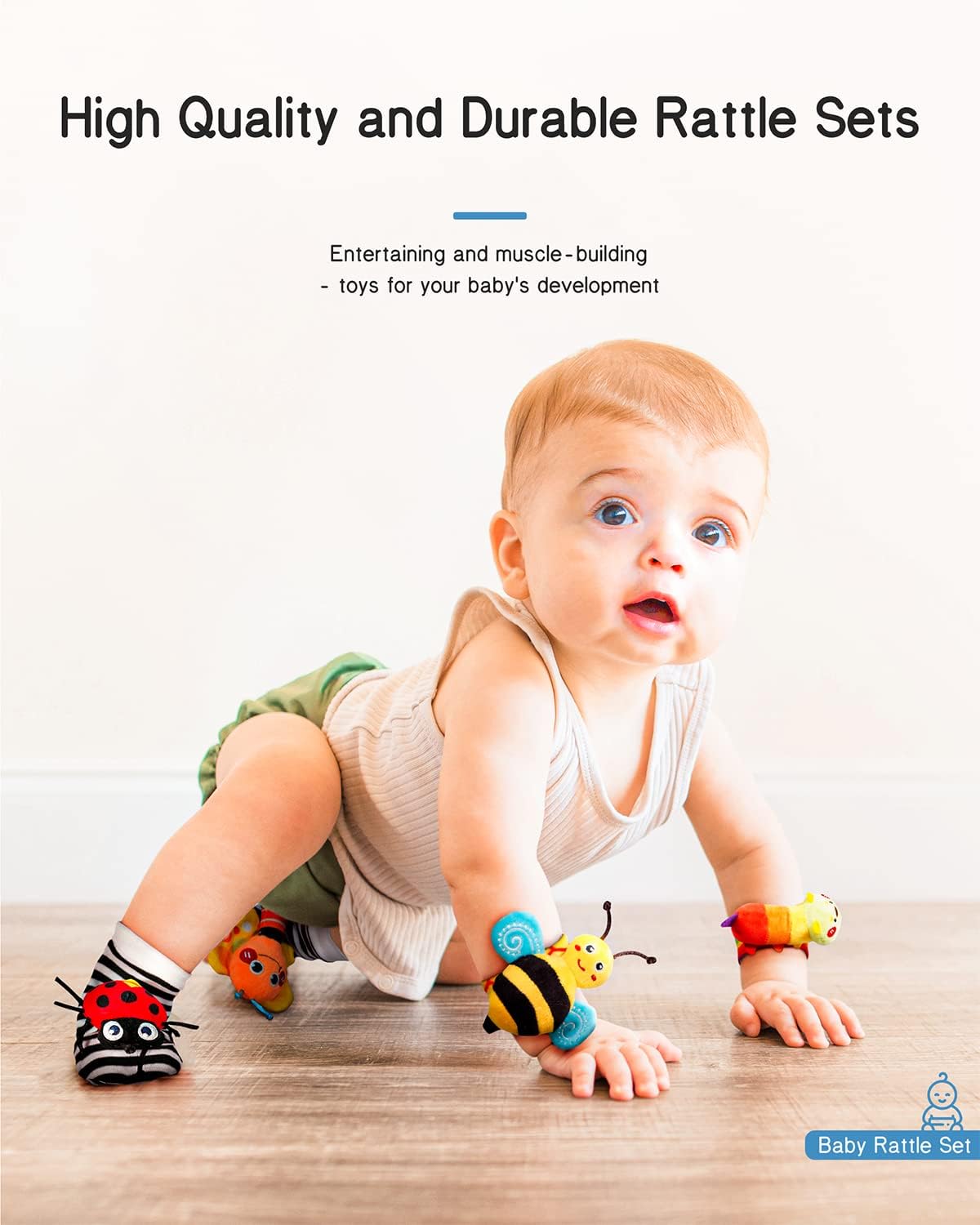 Infinno Baby Wrist Rattle Socks and Foot Finder Set, Perfect Baby Toys for 0-12 Months Newborn Boys and Girls As Infant Gifts, Garden Bug Series - Image 5