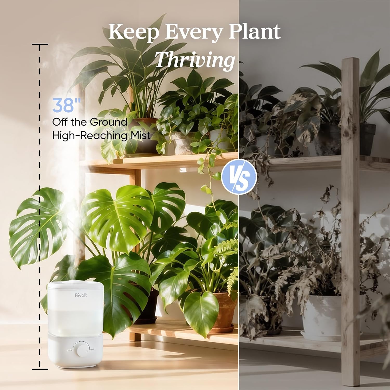 LEVOIT Humidifiers for Bedroom, 2.5L Top Fill Cool Mist Air Humidifier for Baby Nursery, Plants, Ultrasonic, Auto Shut-off, BPA Free, Quiet, Knob Control, 360° Nozzle - Image 4