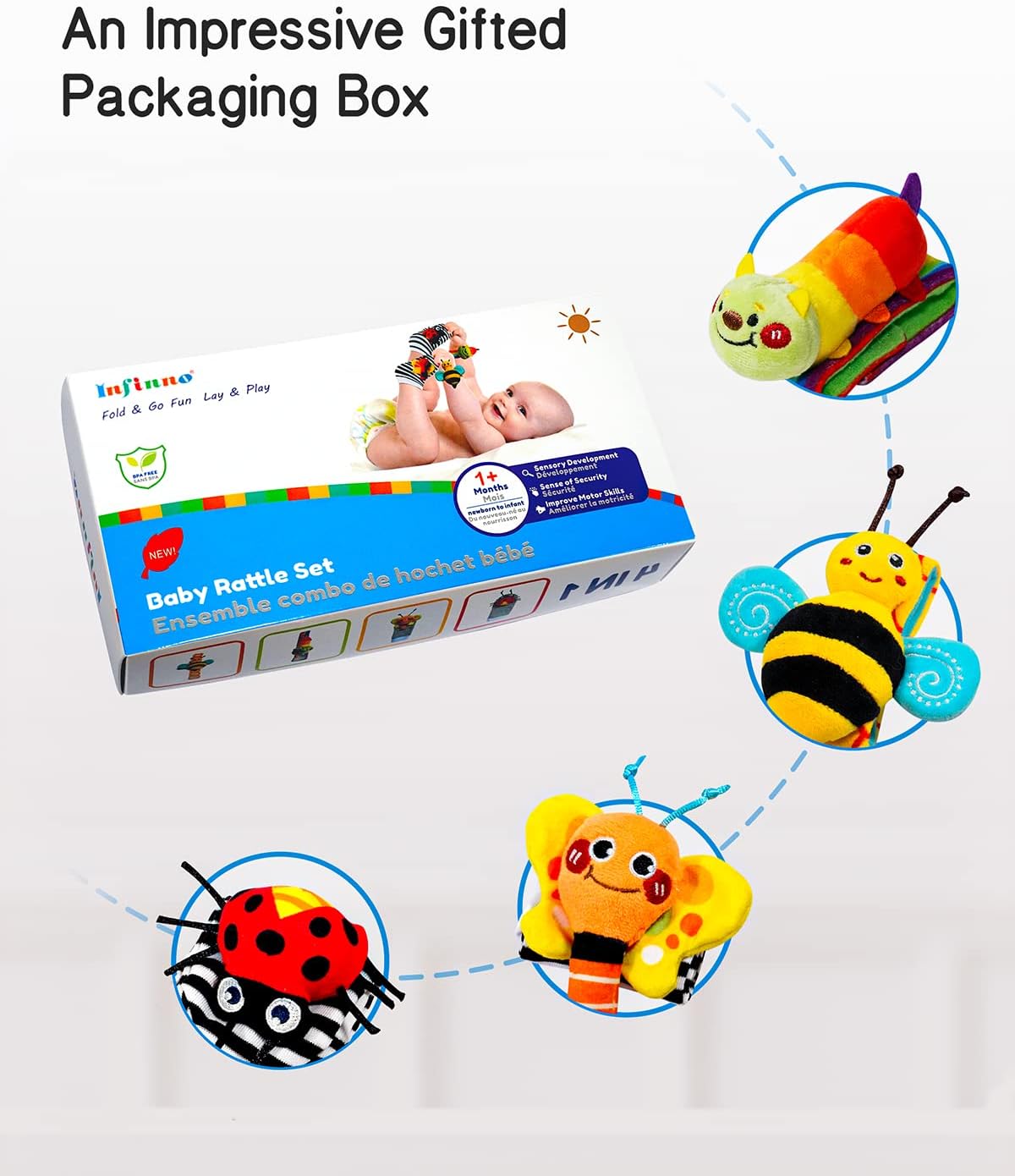 Infinno Baby Wrist Rattle Socks and Foot Finder Set, Perfect Baby Toys for 0-12 Months Newborn Boys and Girls As Infant Gifts, Garden Bug Series - Image 7