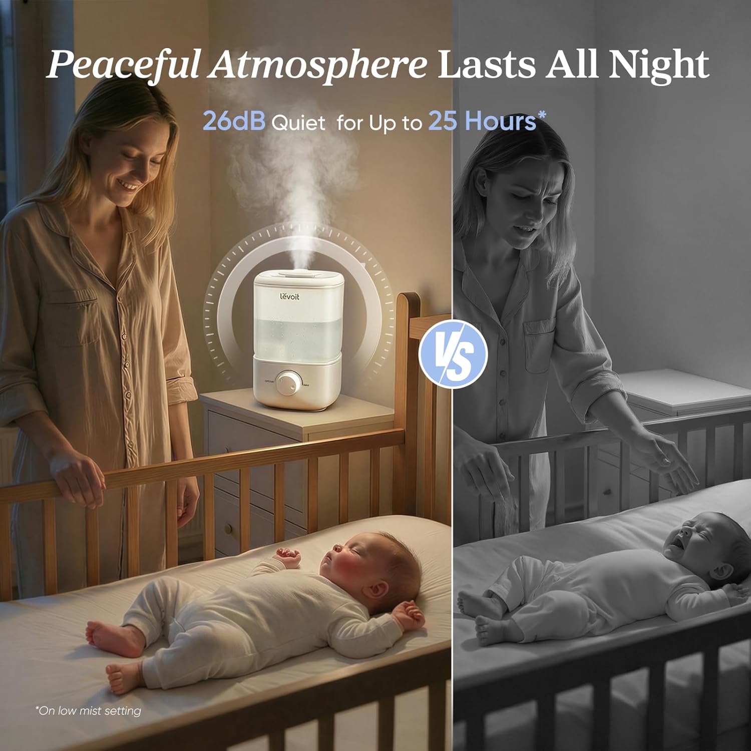 LEVOIT Humidifiers for Bedroom, 2.5L Top Fill Cool Mist Air Humidifier for Baby Nursery, Plants, Ultrasonic, Auto Shut-off, BPA Free, Quiet, Knob Control, 360° Nozzle - Image 3