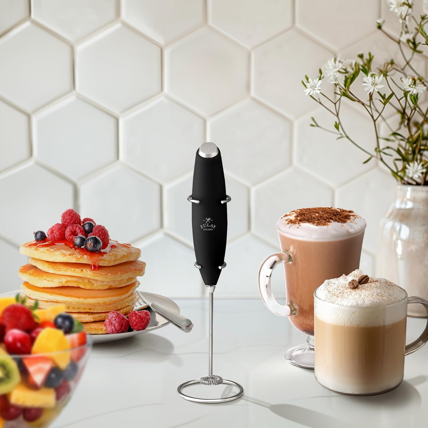 Zulay Kitchen Powerful Milk Frother Wand - Ultra Fast Handheld Drink Mixer - Electric Whisk Foam Maker for Coffee, Lattes, Cappuccino, Frappe, Matcha, Hot Chocolate & Coffee Creamer - Milk Boss Black - Image 6