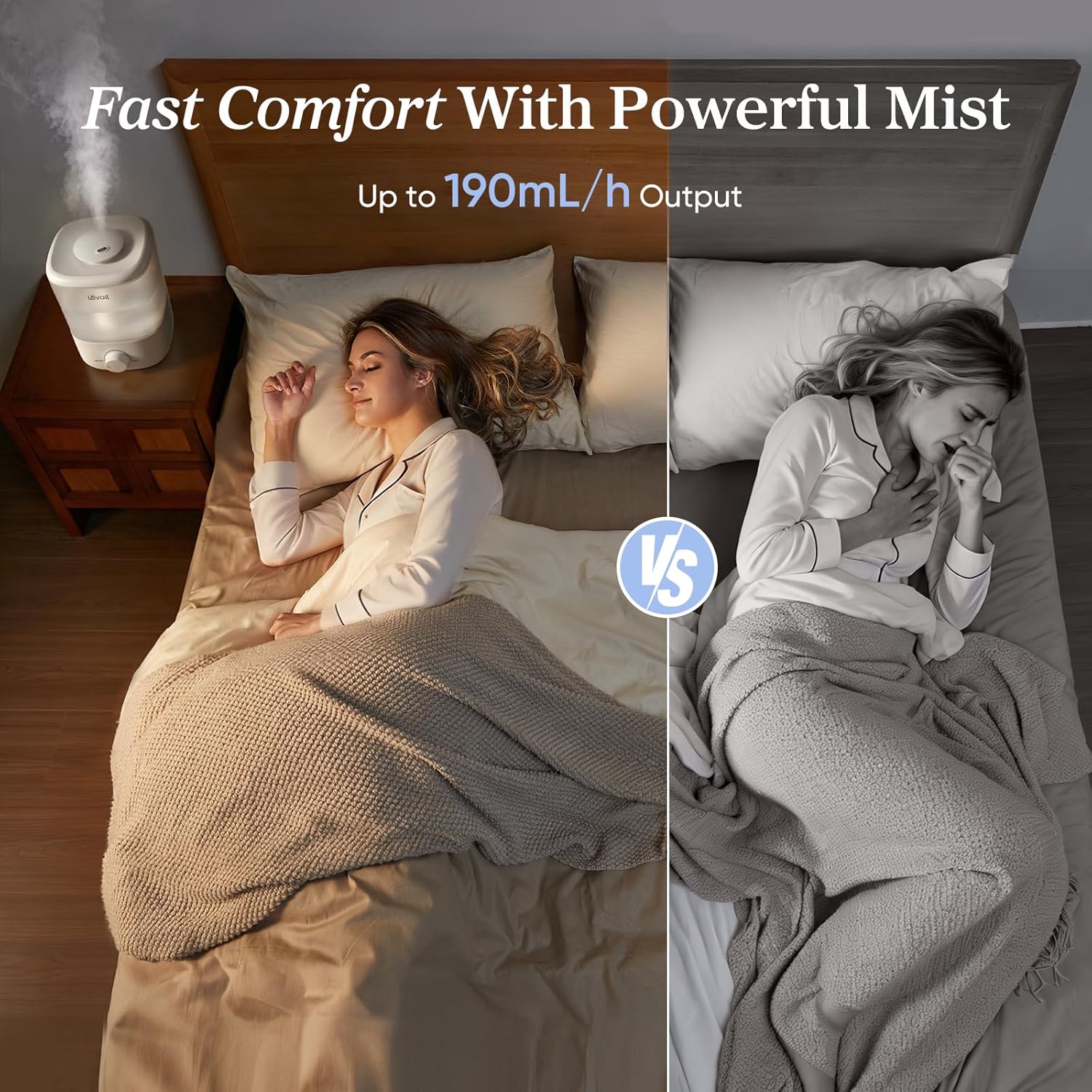 LEVOIT Humidifiers for Bedroom, 2.5L Top Fill Cool Mist Air Humidifier for Baby Nursery, Plants, Ultrasonic, Auto Shut-off, BPA Free, Quiet, Knob Control, 360° Nozzle - Image 2