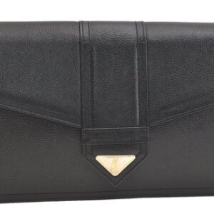 Authentic YVES SAINT LAURENT Vintage Clutch Hand Bag Purse Leather Black 5811N